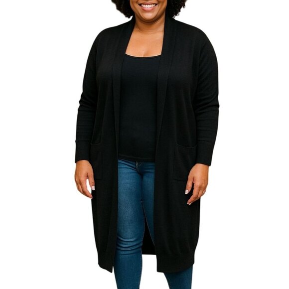 Grace Karin Size Medium Cardigan Sweater Womens Pockets Open Front Long Black - Picture 1 of 12